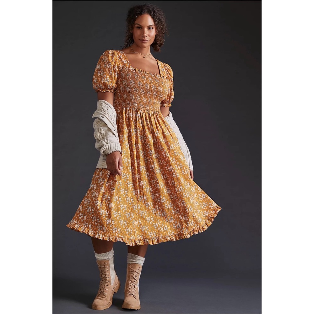 Anthropologie Smocked Midi Dress Size Petite XL NWT - Picture 3 of 15
